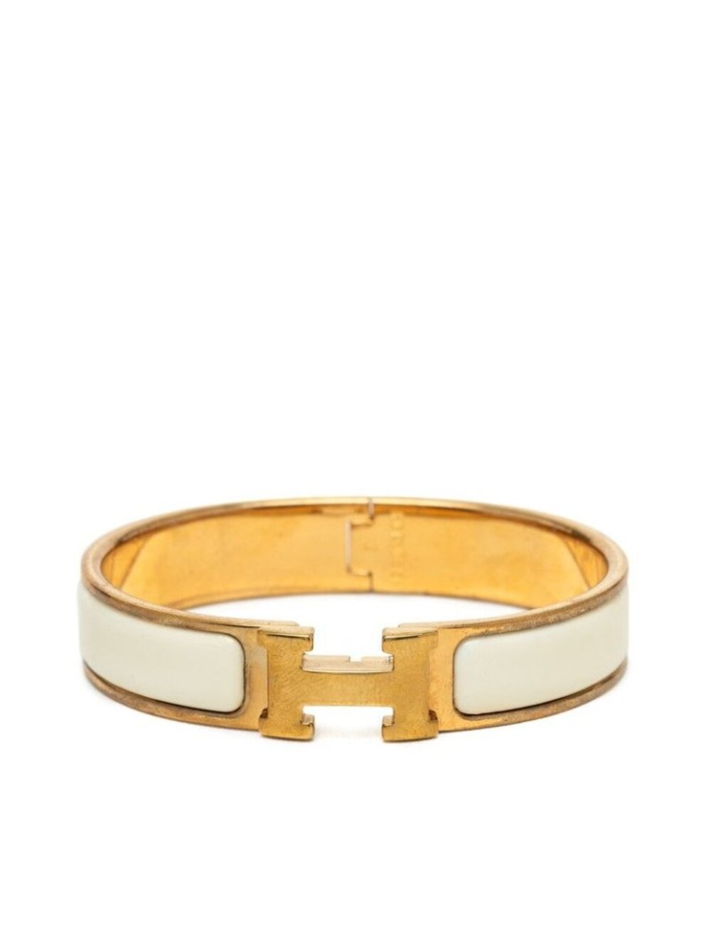 Hermes Clic H PM Bangle Bracelet Gold White Plated Enamel